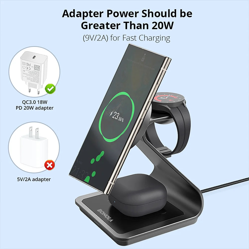 Magnetic 3 in 1 Wireless Charger Station for Samsung S24 Ultra/S25/26 Fast Charging Stand for Galaxy Watch 8/7/6/Earbuds