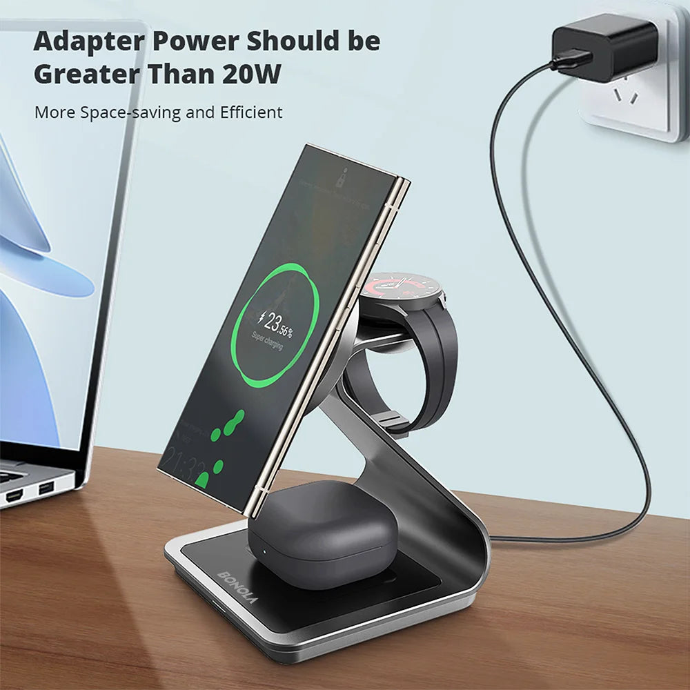 Magnetic 3 in 1 Wireless Charger Station for Samsung S24 Ultra/S25/26 Fast Charging Stand for Galaxy Watch 8/7/6/Earbuds